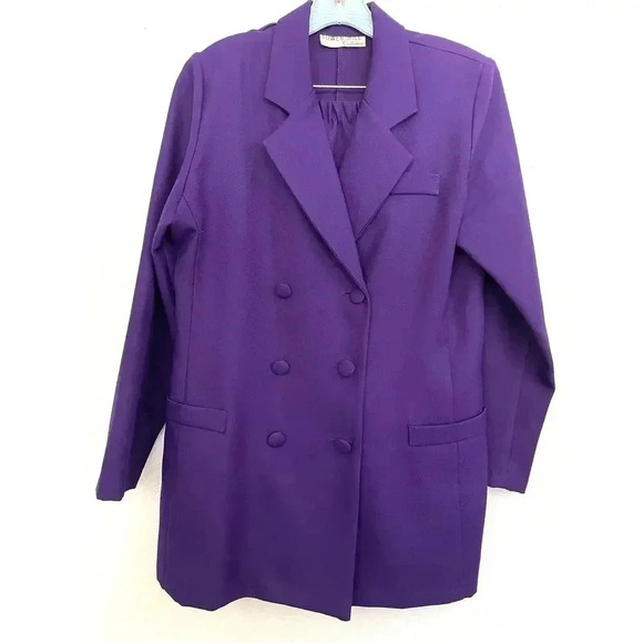 2 PC VTG Tower Hill Women's Purple Blazer Skirt Set Outfit MEDIUM Retro 1990s - Picture 4 of 14